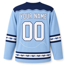 Load image into Gallery viewer, Star Kite Winter Sky Hanukkah Hockey Jersey in Kite Winter Sky, back view with your name and number