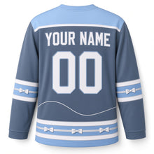 Load image into Gallery viewer, Star Kite Winter Sky Hanukkah Hockey Jersey in Kite Slate, back view with your name and number