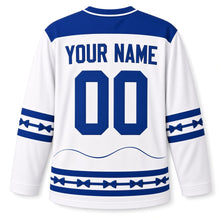 Load image into Gallery viewer, Star Kite Winter Sky Hanukkah Hockey Jersey in Kite Cloud White, back view with your name and number