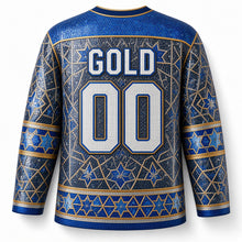 Load image into Gallery viewer, Star of David Mosaic Hanukkah Hockey Jersey in Slate Night, back view with your name and number