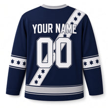 Load image into Gallery viewer, Starlight Sash Hanukkah Hockey Jersey in Navy Sash, back view with your name and number