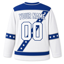 Load image into Gallery viewer, Starlight Sash Hanukkah Hockey Jersey in White Sash, back view with your name and number