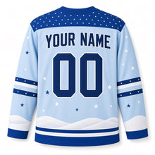 Load image into Gallery viewer, Starry Winter Sky Hanukkah Hockey Jersey in Ice Blue, back view with your name and number