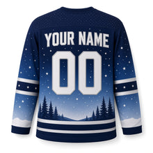 Load image into Gallery viewer, Starry Winter Sky Hanukkah Hockey Jersey in Night Sky Blue, back view with your name and number