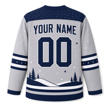 Load image into Gallery viewer, Starry Winter Sky Hanukkah Hockey Jersey in Moonlight Silver, back view with your name and number