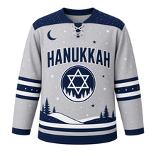 Load image into Gallery viewer, Starry Winter Sky Hanukkah Hockey Jersey in Moonlight Silver, front view – custom name and number