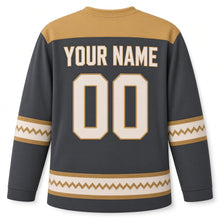 Load image into Gallery viewer, Tapestry Weave Menorah Hanukkah Hockey Jersey in Tapestry Charcoal, back view with your name and number
