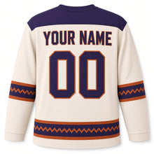Load image into Gallery viewer, Tapestry Weave Menorah Hanukkah Hockey Jersey in Tapestry Cream, back view with your name and number