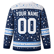 Load image into Gallery viewer, Terrazzo Speckle Star Hanukkah Hockey Jersey in Terrazzo Navy, back view with your name and number