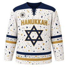Load image into Gallery viewer, Terrazzo Speckle Star Hanukkah Hockey Jersey in Terrazzo White, front view – custom name and number