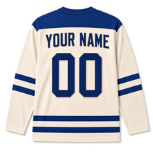 Load image into Gallery viewer, Varsity Chenille Star Hanukkah Hockey Jersey in Varsity Cream, back view with your name and number