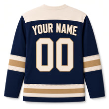 Load image into Gallery viewer, Vintage Postcard Greetings Hanukkah Hockey Jersey in Postcard Navy, back view with your name and number