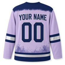 Load image into Gallery viewer, Watercolor Dreidel Hanukkah Hockey Jersey in Watercolor Lilac, back view with your name and number