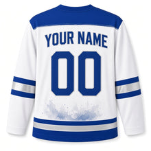 Load image into Gallery viewer, Watercolor Dreidel Hanukkah Hockey Jersey in Watercolor White, back view with your name and number