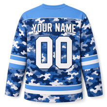 Load image into Gallery viewer, Winter Camo Star Hanukkah Hockey Jersey in Navy Camo, back view with your name and number