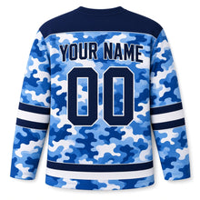 Load image into Gallery viewer, Winter Camo Star Hanukkah Hockey Jersey in Royal Camo, back view with your name and number
