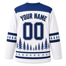 Load image into Gallery viewer, Winter Pines Star Hanukkah Hockey Jersey in Pine Frost White, back view with your name and number