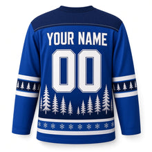Load image into Gallery viewer, Winter Pines Star Hanukkah Hockey Jersey in Pine Royal, back view with your name and number