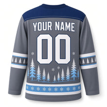 Load image into Gallery viewer, Winter Pines Star Hanukkah Hockey Jersey in Pine Slate, back view with your name and number