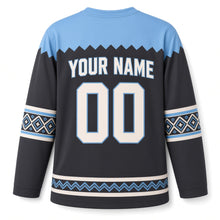 Load image into Gallery viewer, Woven Diamond Band Hanukkah Hockey Jersey in Charcoal Loom, back view with your name and number
