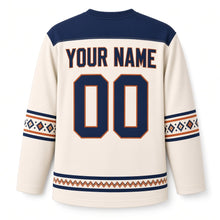 Load image into Gallery viewer, Woven Diamond Band Hanukkah Hockey Jersey in Natural Cream, back view with your name and number