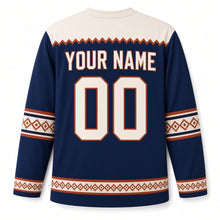 Load image into Gallery viewer, Woven Diamond Band Hanukkah Hockey Jersey in Indigo Weave, back view with your name and number