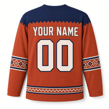 Load image into Gallery viewer, Woven Diamond Band Hanukkah Hockey Jersey in Terracotta Thread, back view with your name and number