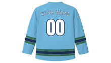 Load image into Gallery viewer, Harbin Original Hockey Jersey in Ice Lantern Blue, back view with your name and number