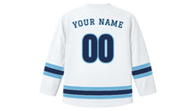 Load image into Gallery viewer, Harbin Original Hockey Jersey in Snow White, back view with your name and number
