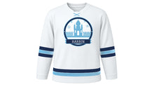 Load image into Gallery viewer, Harbin Original Hockey Jersey in Snow White, front view – custom name and number
