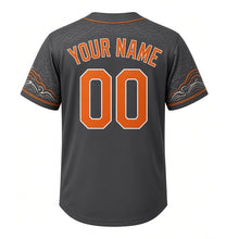 Load image into Gallery viewer, Harbor Bridge Sunrise Milwaukee Baseball Jersey in Graphite Gray, back view with your name and number – rivet and wave patterned sleeves