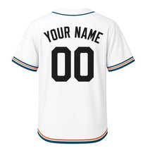 Load image into Gallery viewer, Harbor Crane Milwaukee Baseball Jersey in Harbor White, back view with your name and number – custom block name and number with chevron-stripe sleeves