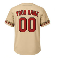 Load image into Gallery viewer, Harbor Tugboat Milwaukee Baseball Jersey in Manila Rope Tan, back view with your name and number – rope-braid sleeves and nautical hem