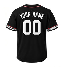Load image into Gallery viewer, Harmonica Blues Milwaukee Baseball Jersey in Late Set Black, back view with your name and number – custom block name and number with piano-key sleeves