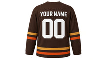 Load image into Gallery viewer, Harvest Festival Original Hockey Jersey in Brown, back view with your name and number