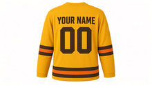 Load image into Gallery viewer, Harvest Festival Original Hockey Jersey in Gold, back view with your name and number