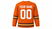 Load image into Gallery viewer, Harvest Festival Original Hockey Jersey in Orange, back view with your name and number