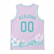 Load image into Gallery viewer, Hawaii Hibiscus Surf Original Basketball Jersey in Plumeria Lilac, back view with your name and number