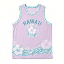 Load image into Gallery viewer, Hawaii Hibiscus Surf Original Basketball Jersey in Plumeria Lilac, front view – custom name and number