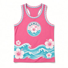Load image into Gallery viewer, Hawaii Hibiscus Surf Original Basketball Jersey in Hibiscus Pink, front view – custom name and number