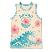Load image into Gallery viewer, Hawaii Hibiscus Surf Original Basketball Jersey in Beach Sand, front view – custom name and number