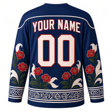 Load image into Gallery viewer, Heilala Festival Original Hockey Jersey in Pacific Navy, back view with custom YOUR NAME and 00