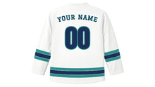 Load image into Gallery viewer, Helsinki Original Hockey Jersey in Snow White, back view with your name and number