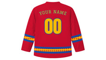 Load image into Gallery viewer, Higantes Festival Original Hockey Jersey in Fiesta Red, back view with your name and number