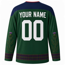 Load image into Gallery viewer, Highland Games Original Hockey Jersey in Highland Green, back view with custom YOUR NAME and 00