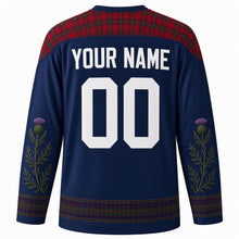 Load image into Gallery viewer, Highland Games Original Hockey Jersey in Loch Navy, back view with custom YOUR NAME and 00