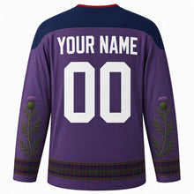 Load image into Gallery viewer, Highland Games Original Hockey Jersey in Heather Purple, back view with custom YOUR NAME and 00