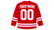 Load image into Gallery viewer, Hinamatsuri Original Hockey Jersey in Red, back view with your name and number