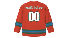 Load image into Gallery viewer, Hiroshima Original Hockey Jersey in Island Gate Vermilion, back view with your name and number