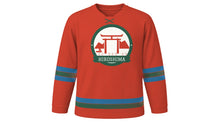 Load image into Gallery viewer, Hiroshima Original Hockey Jersey in Island Gate Vermilion, front view – custom name and number